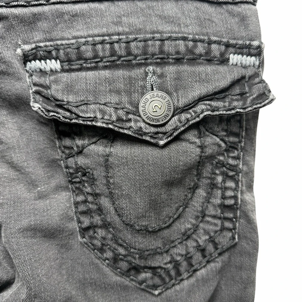 True Religion Geno W Flap Super T Jeans Mens 30x32 Black Straight Leg Distressed